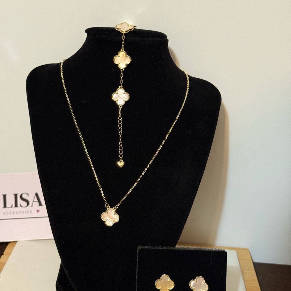 Gold filled Cream Clover Necklace